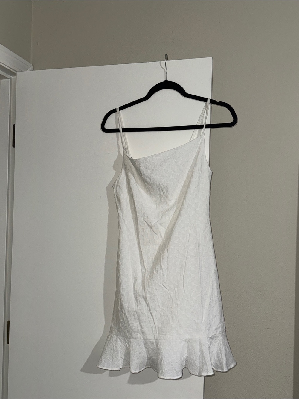 White Sleeveless Ruffle-Hem Mini Dress